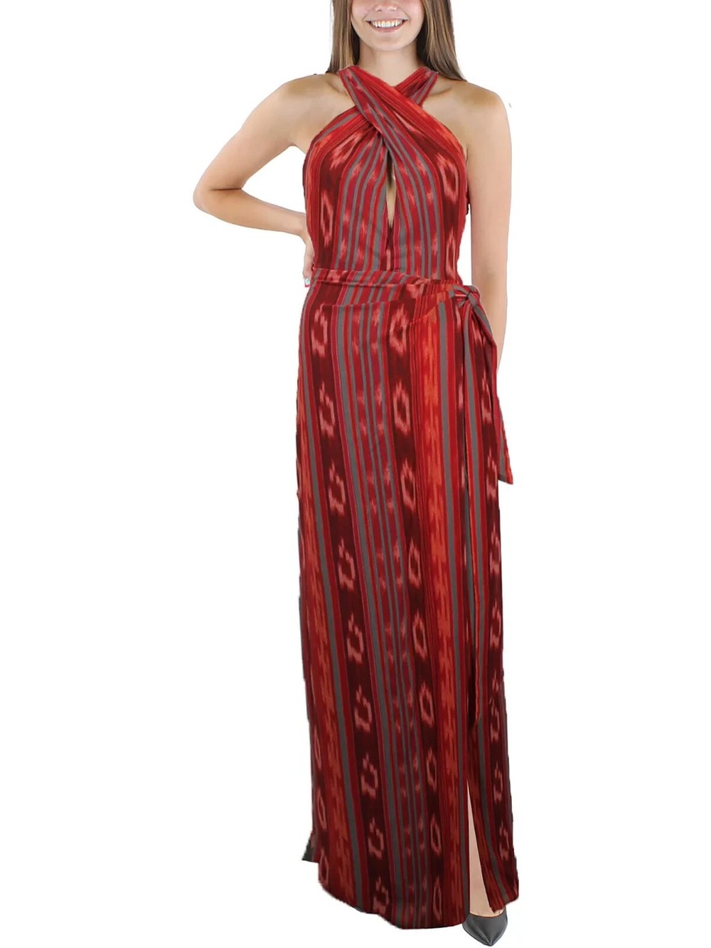 NWT Ralph Lauren Geo-Striped Georgette Halter Gown